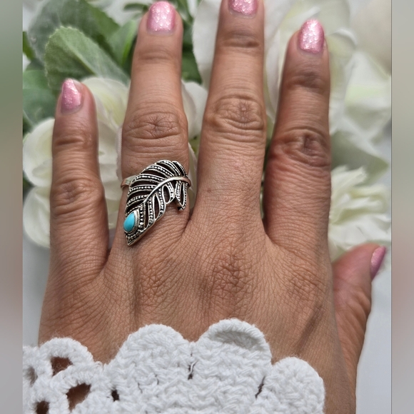 ♥️ FORTUNE FEATHER STERLING SILVER RING - Picture 5 of 7